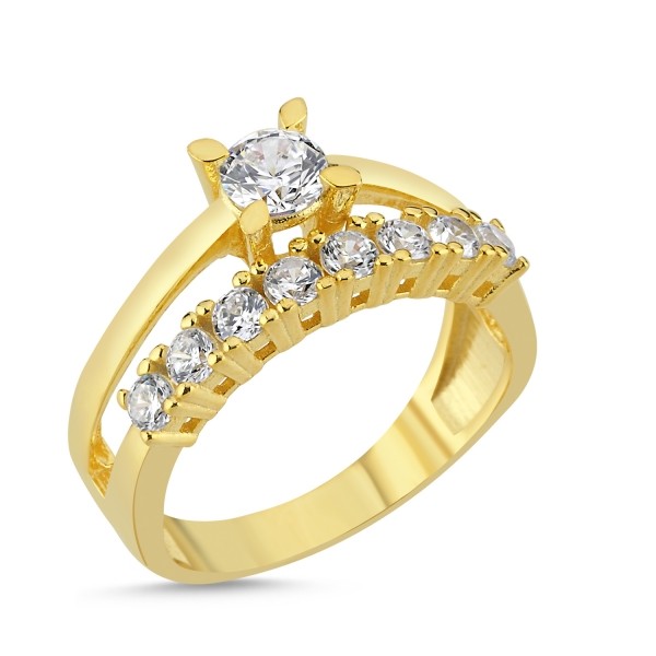 Sterling Silver Gold Plated CZ Double Band Ring