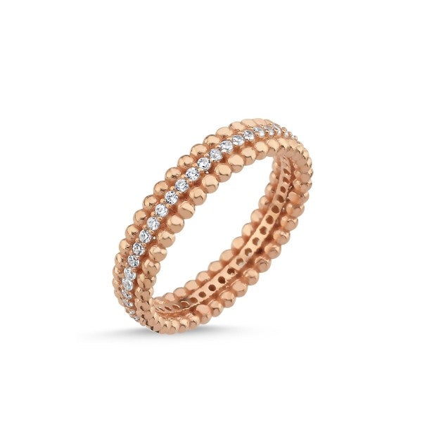 Scandinavian Silver Rose Gold Plated CZ Band Ring