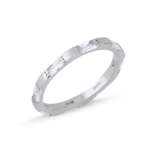 Sterling Silver Rhodium Plated Rectangle CZ Ring