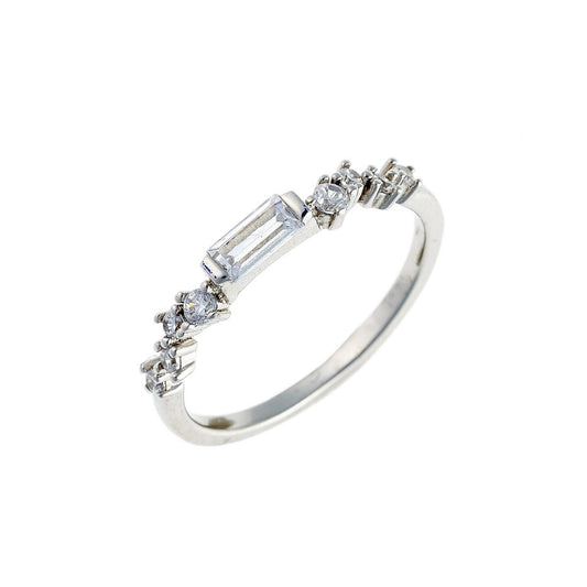 Sterling Silver Rhodium Plated Rectangle CZ Ring