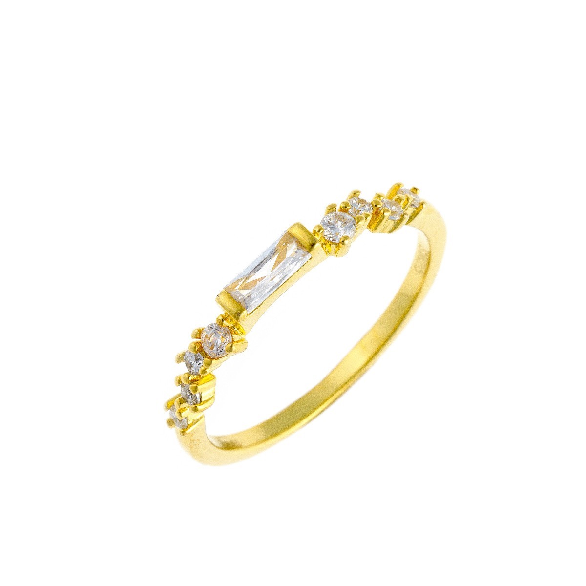 Sterling Silver Gold Plated Rectangle CZ Ring