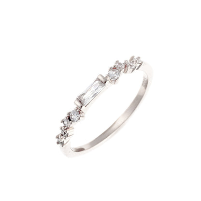 Sterling Silver Rhodium Plated Rectangle CZ Ring