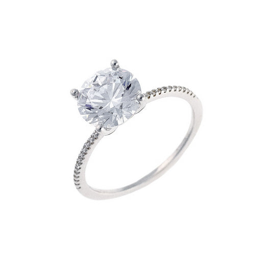 Sterling Silver Rhodium Plated CZ Crystal Ring