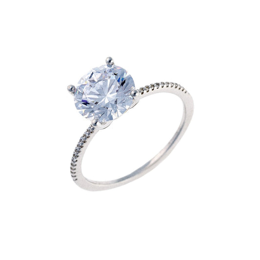 Sterling Silver Rhodium Plated CZ Crystal Ring