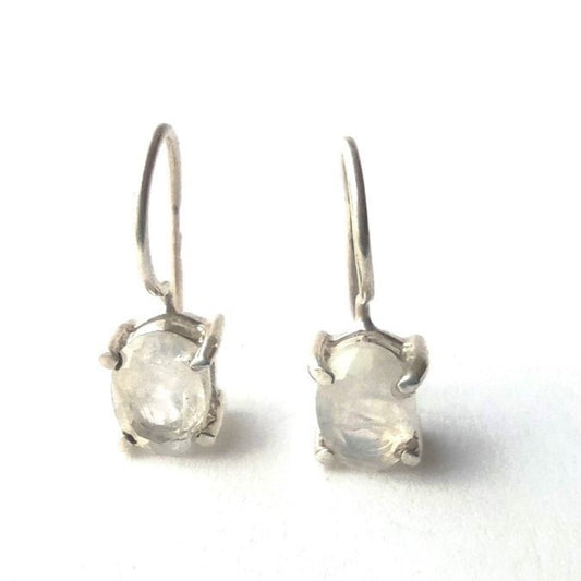 Sterling Silver Oval Moonstone Drop Earrings