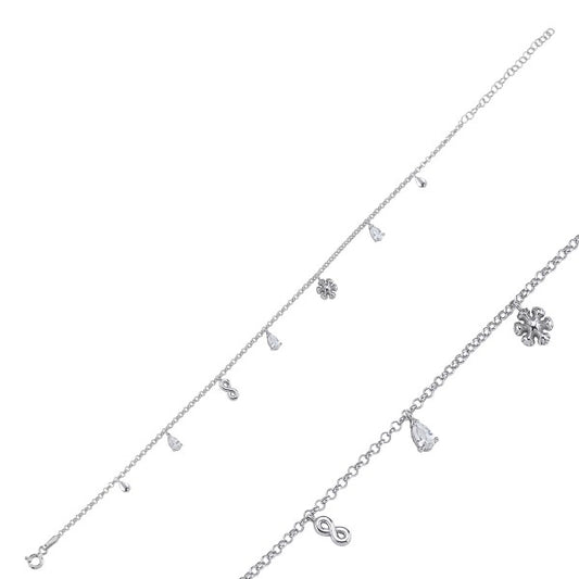 Sterling Silver Rhodium Plated Infinity Anklet