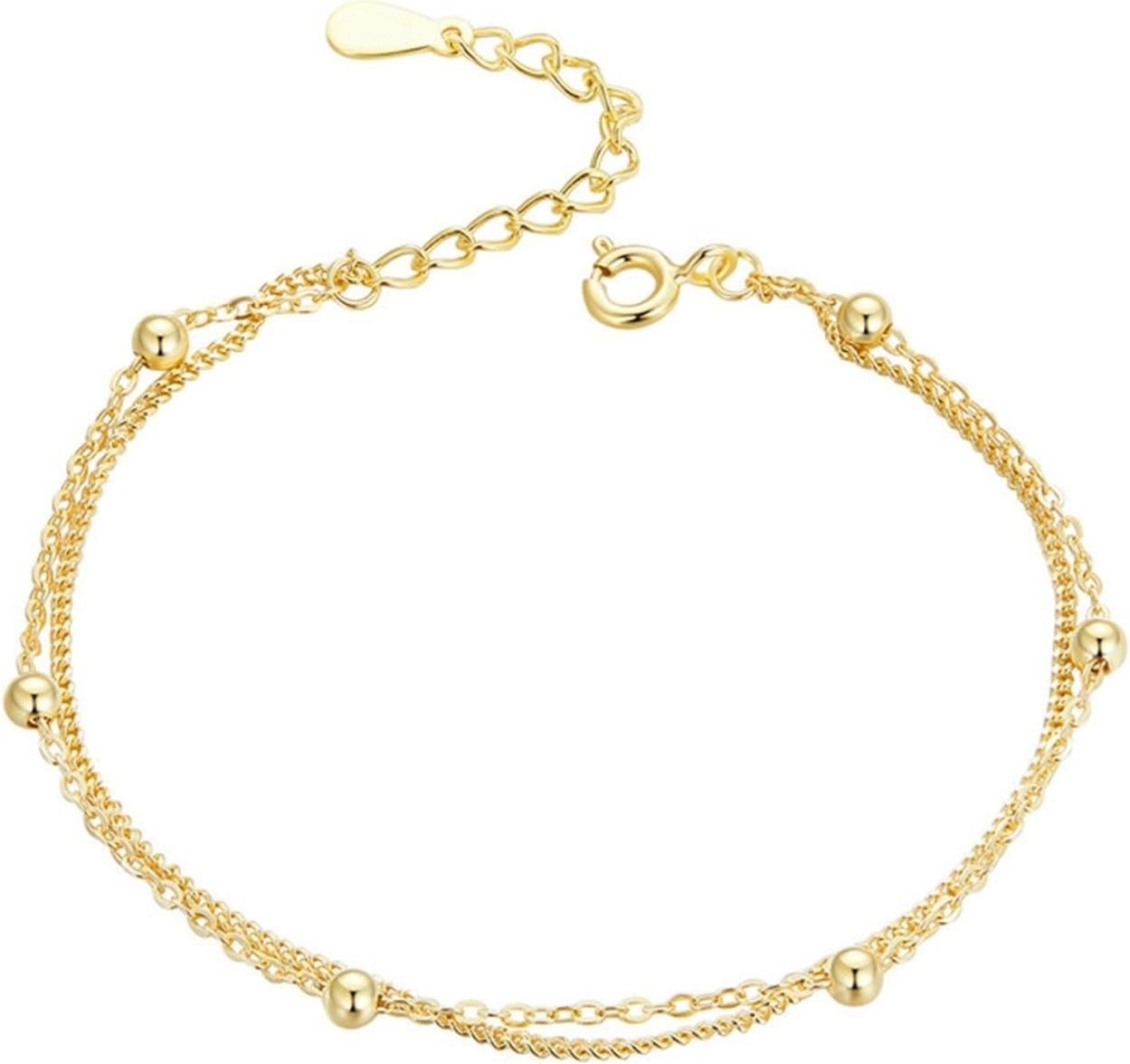 Sterling Silver Gold Plated Double Chain Bracelet with Beads