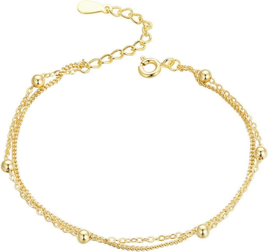 Sterling Silver Gold Plated Double Chain Bracelet with Beads