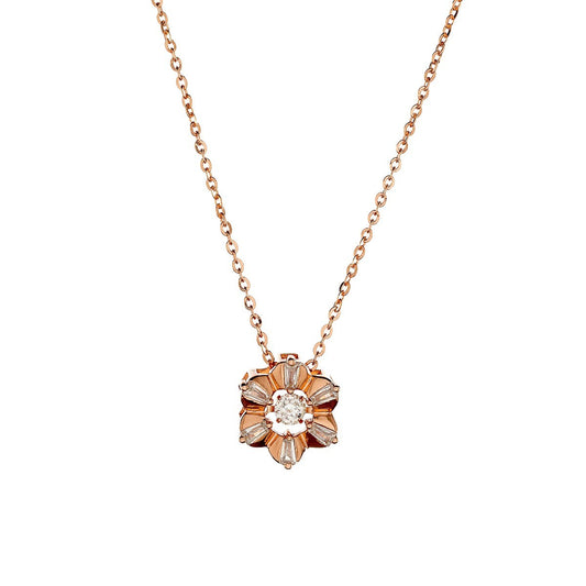 Sterling Silver Rose Gold Plated CZ Flower Necklace