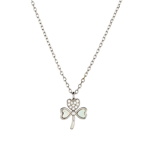 Sterling Silver Rhodium Plated CZ Clover Necklace