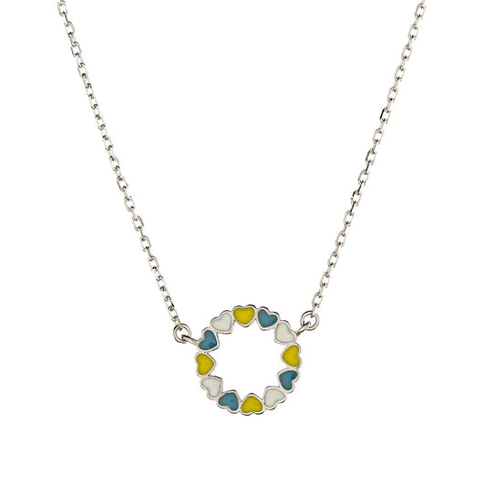 Sterling Silver Rhodium Plated Enamel Circle Necklace