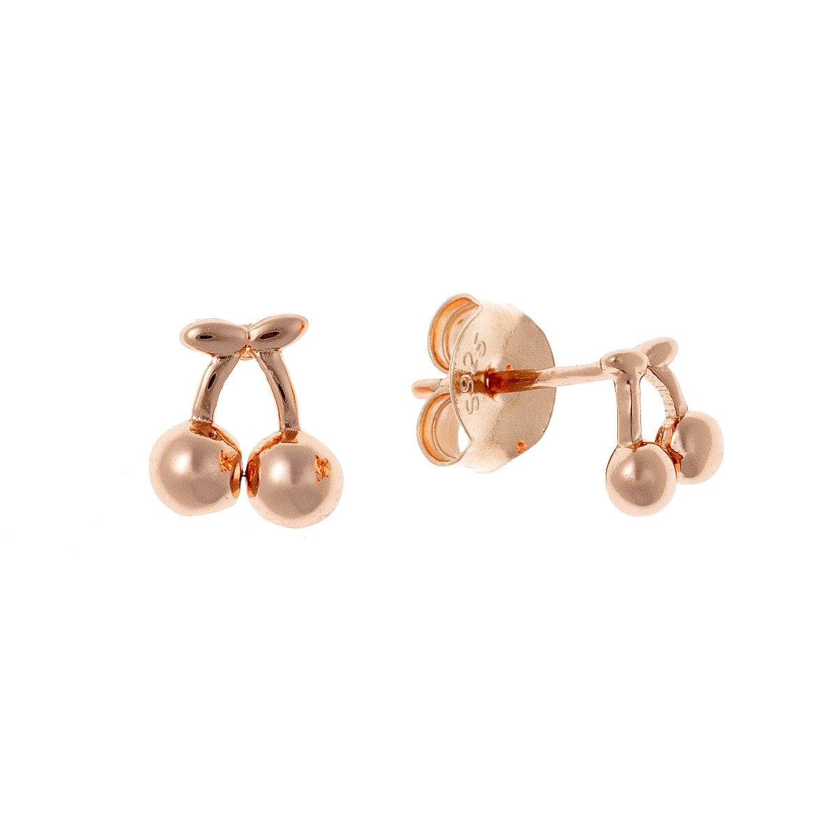 Sterling Silver Rose Gold Plated Cherry Studs