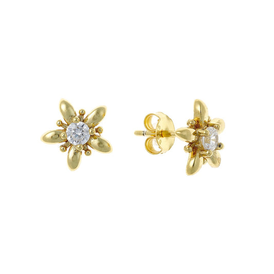 Sterling Silver Gold Plated Flower Studs with CZ