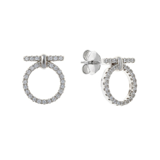 Sterling Silver Rhodium Plated CZ Stud Earrings