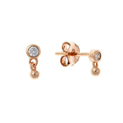 Sterling Silver Rose Gold Plated CZ Drop Studs