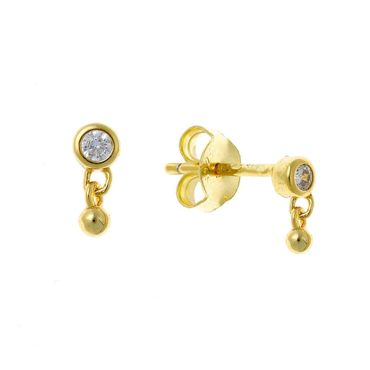 Sterling Silver Gold Plated CZ Drop Studs