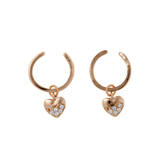 Sterling Silver Rose Gold Plated Ear Cuffs with Heart