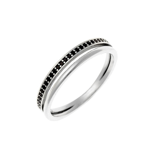 Sterling Silver Rhodium Plated Double Band CZ Ring