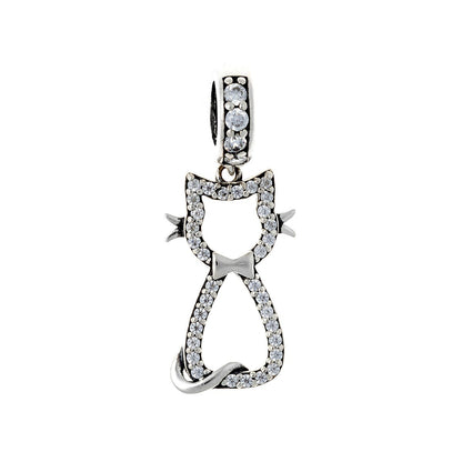 Sterling Silver Rhodium Plated CZ Cat Pendant