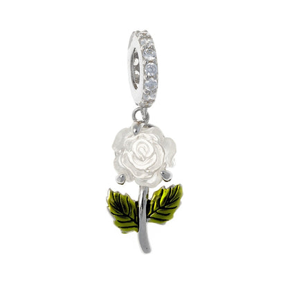 Sterling Silver Rhodium Plated Rose Pendant