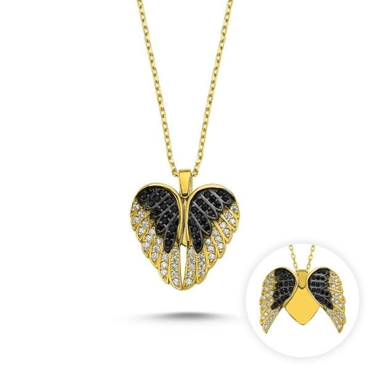 Sterling Silver Gold Plated "Wings & Heart" Necklace