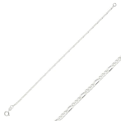 Sterling Silver Rhodium Plated 1.3 g Figaro Chain Bracelet