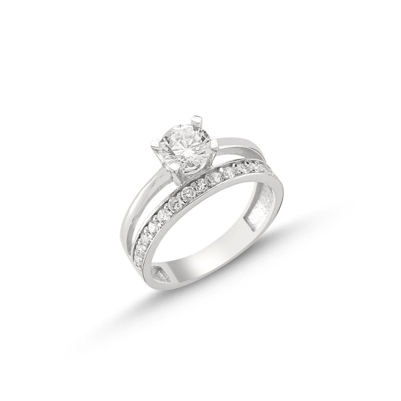 Sterling Silver Rhodium Plated CZ Double Band Ring