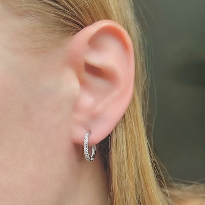 Sterling Silver Rhodium Plated 12 - 20 mm CZ Hoops