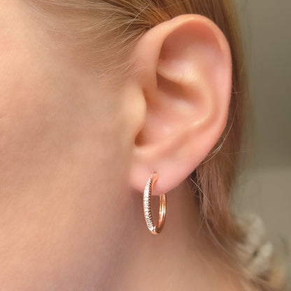 Silver Rose Gold Plated 12 - 20 CZ Hoops