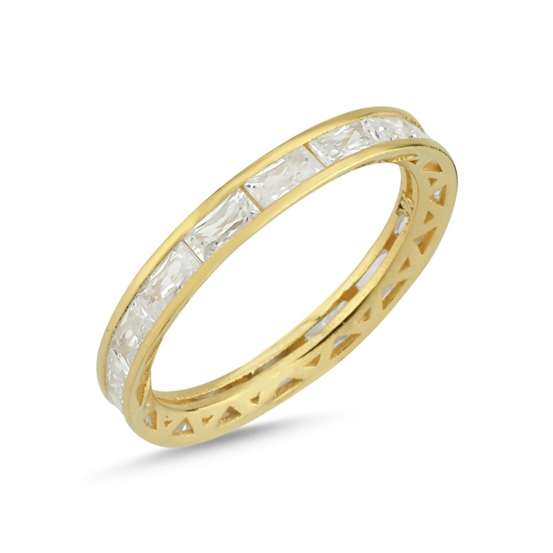 Sterling Silver Gold Plated 3 mm Rectangle CZ Band Ring