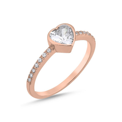 Sterling Silver Rose Gold Plated CZ Heart Ring