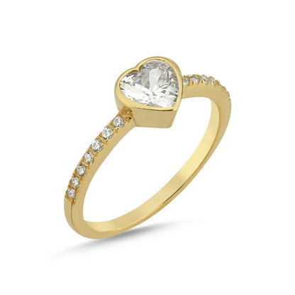 Sterling Silver Gold Plated CZ Heart Ring