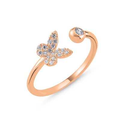 Sterling Silver Rose Gold Plated Adjustable CZ Butterfly Ring