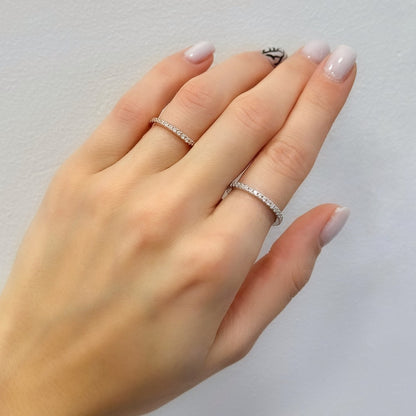 Sterling Silver Rhodium Plated 1.5 mm CZ Band Ring