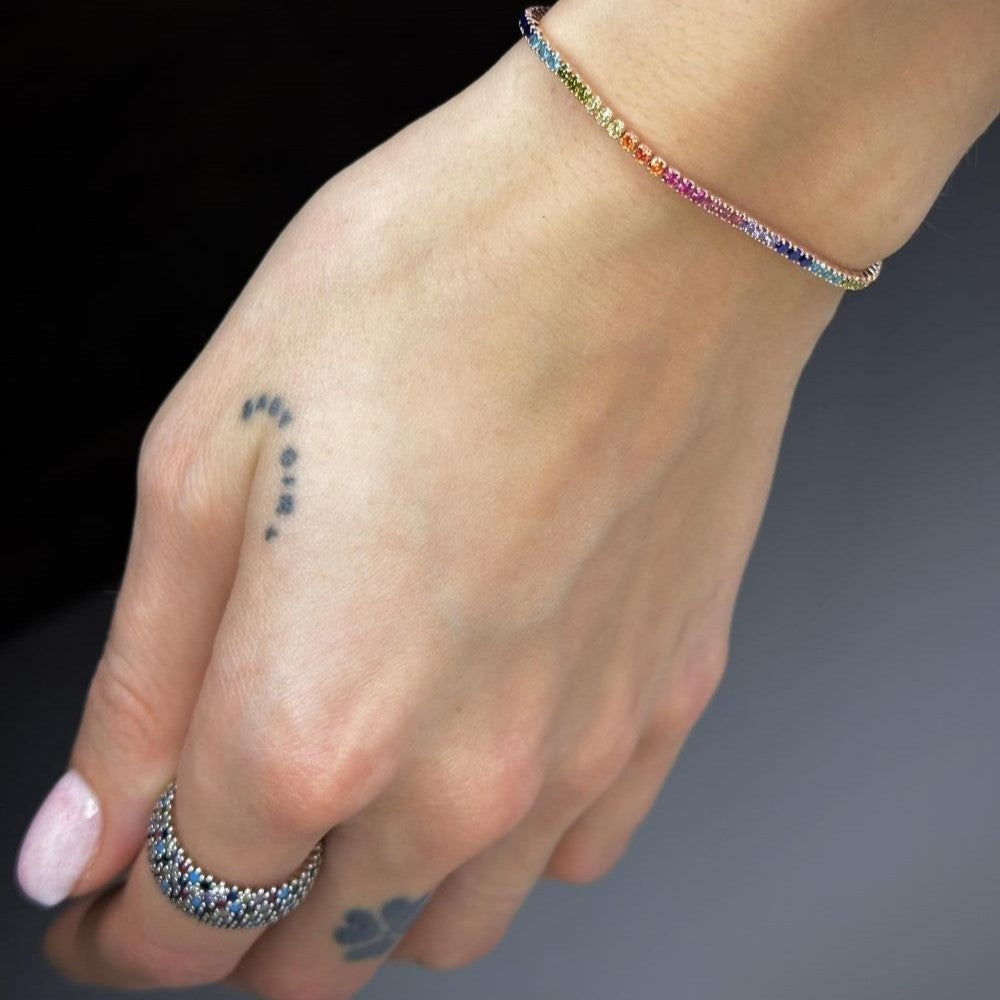 Sterling Silver Gold Plated Rainbow CZ Tennis Bracelet