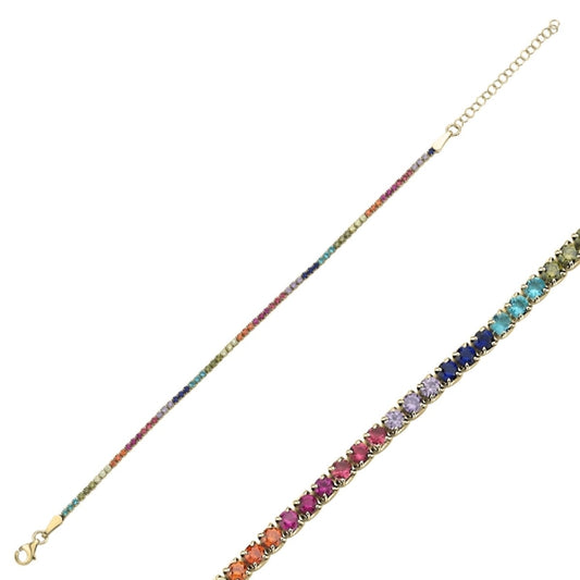 Sterling Silver Gold Plated Rainbow CZ Tennis Bracelet
