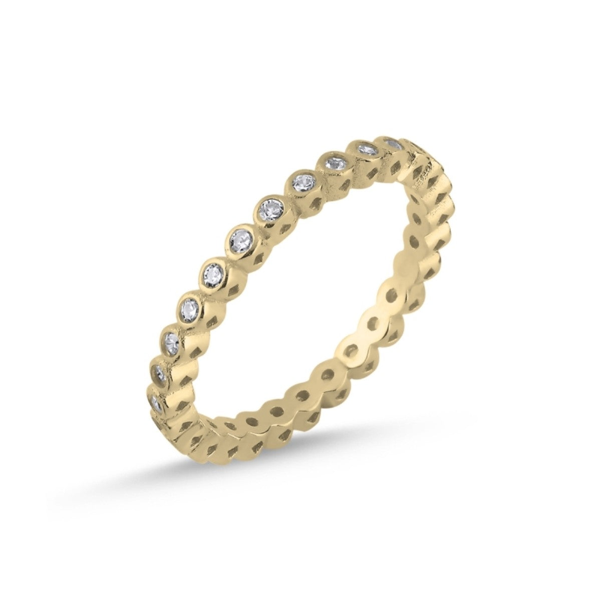 Scandinavian Silver Gold Plated 2 mm CZ Band Ring