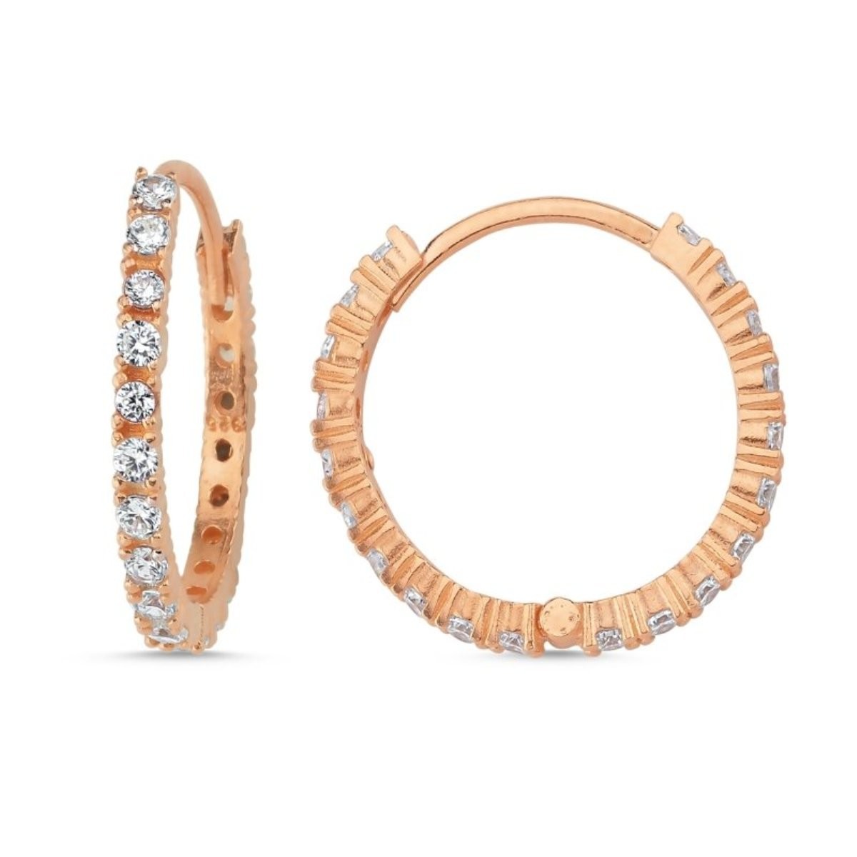 Silver Rose Gold Plated 16 - 23 mm CZ Hoops