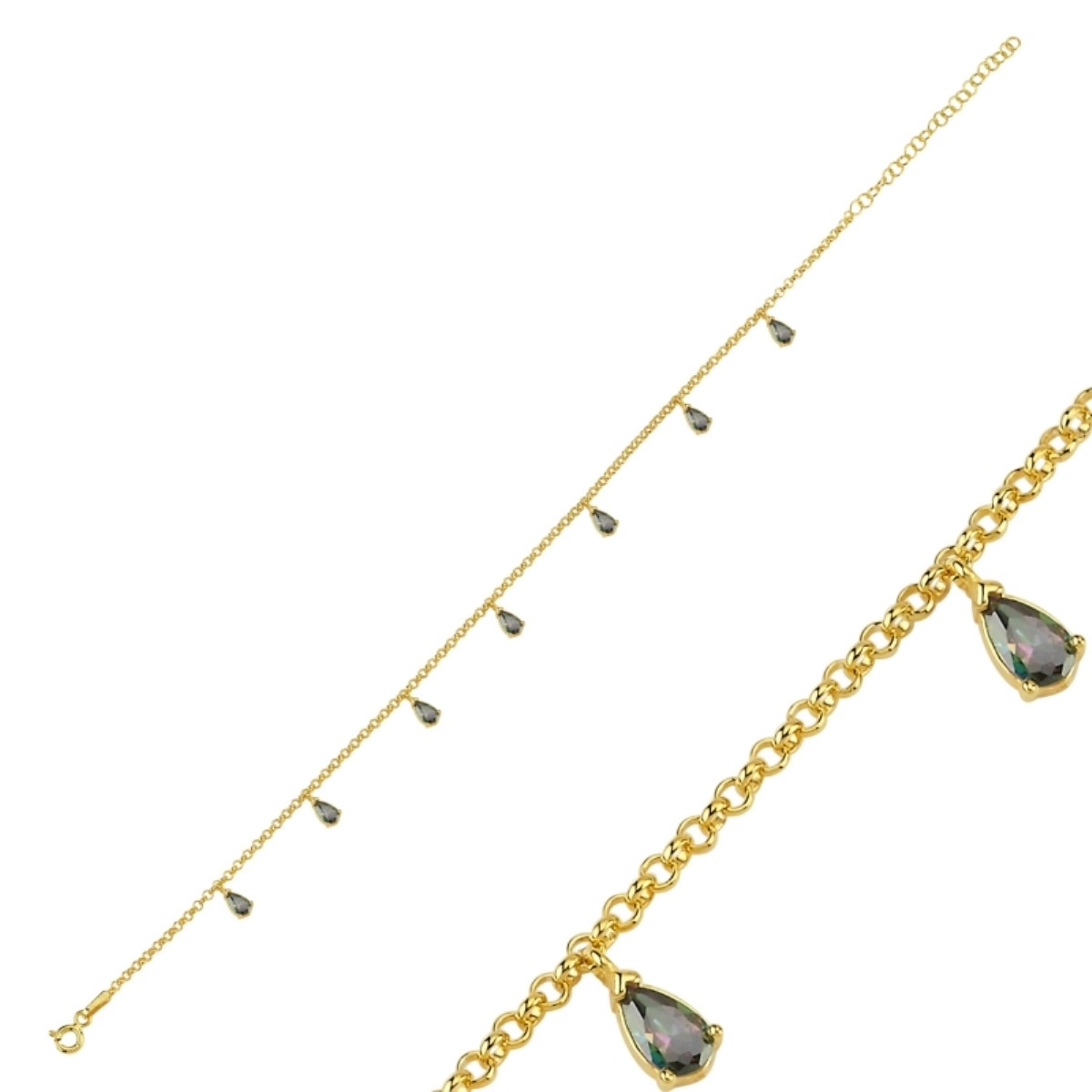 Sterling Silver Gold Plated Mystic Topaz Anklet