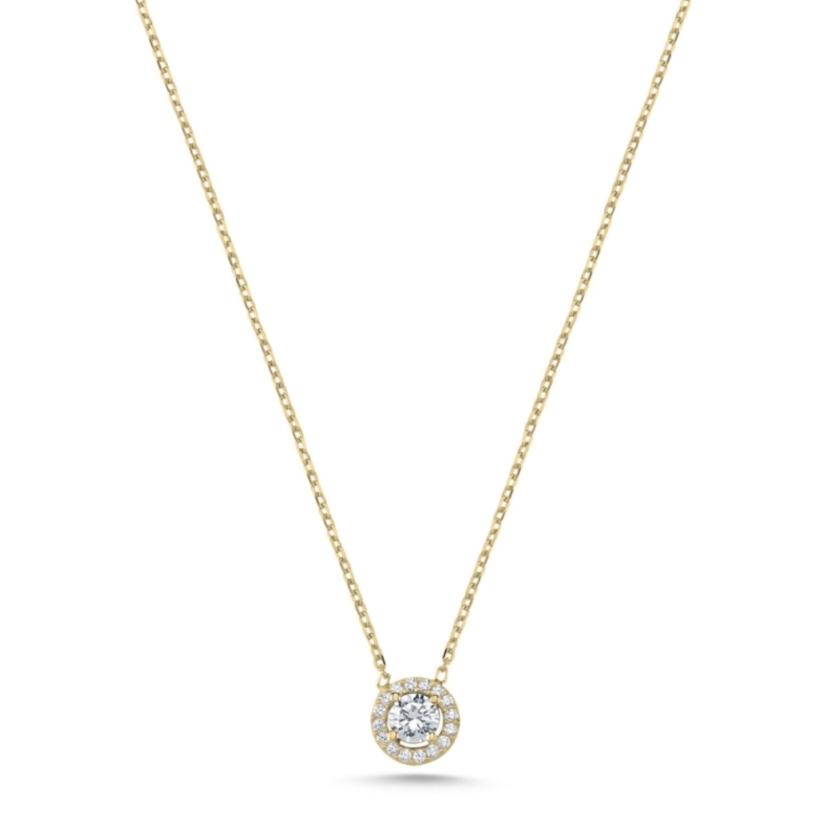 Sterling Silver Gold Plated CZ Crystal Pendant Necklace