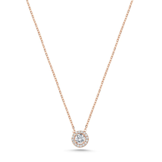 Sterling Silver Rose Gold Plated CZ Crystal Necklace