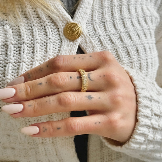 Sterling Silver Gold Plated Three Row CZ Band Ring