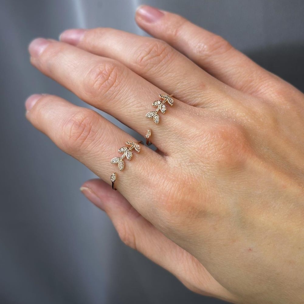 Sterling Silver Rose Gold Plated CZ Leaf Ring