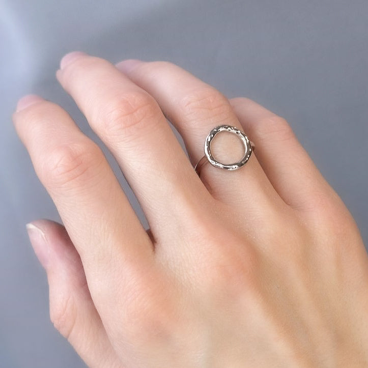 Sterling Silver Rhodium Plated Circle Ring