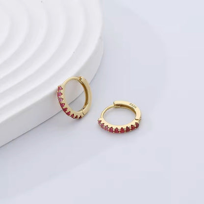 Sterling Silver Gold Plated 13 mm Hoops with Pink CZ