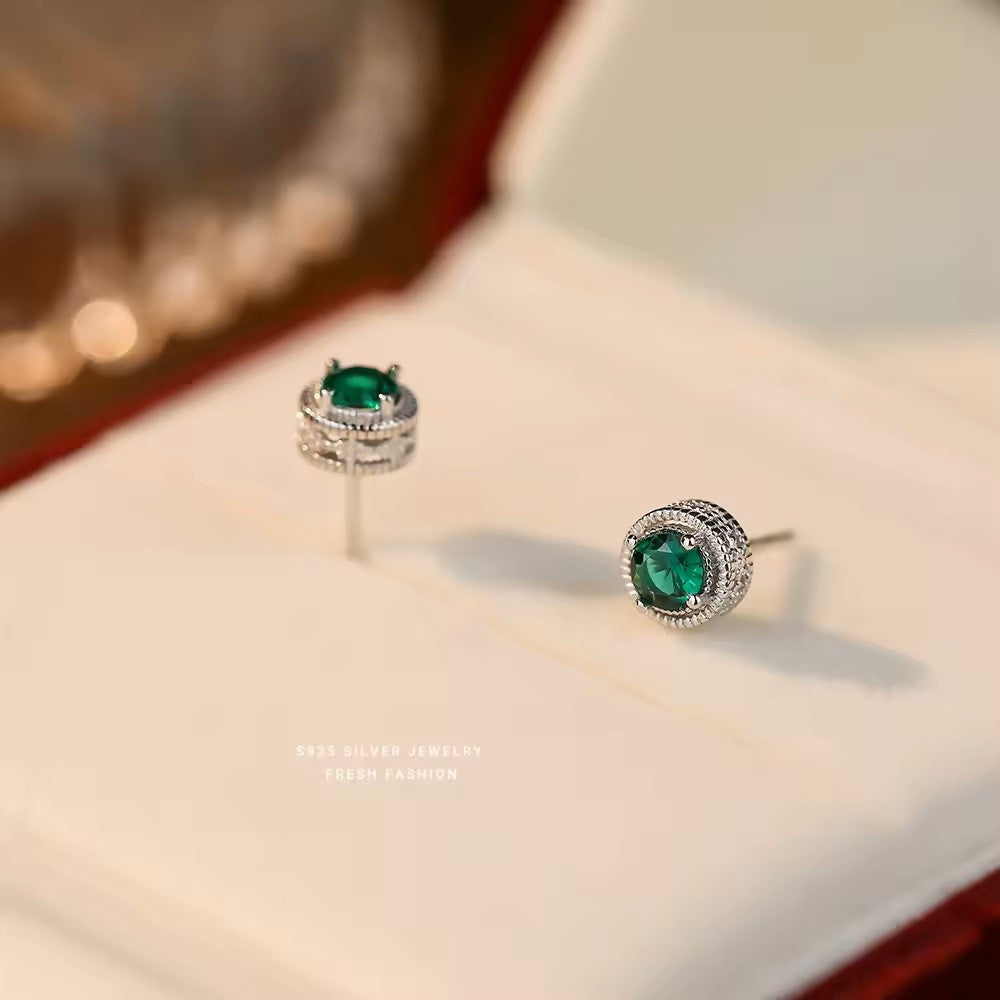 Sterling Silver Rhodium Plated Green CZ Studs