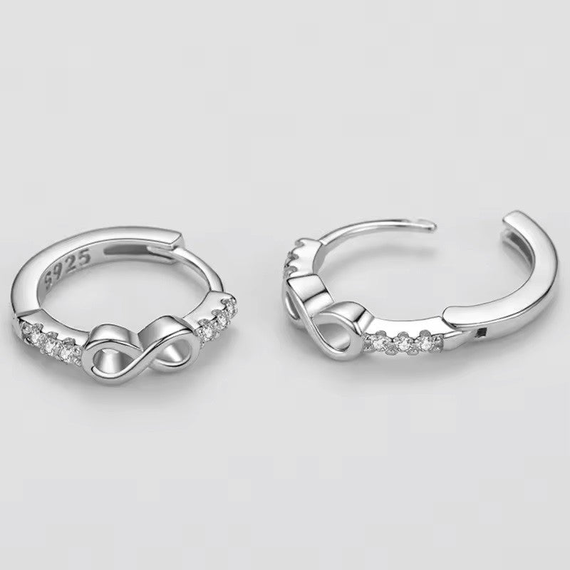 Sterling Silver Rhodium Plated Infinity Hoops with CZ