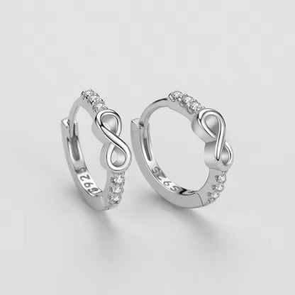 Sterling Silver Rhodium Plated Infinity Hoops with CZ