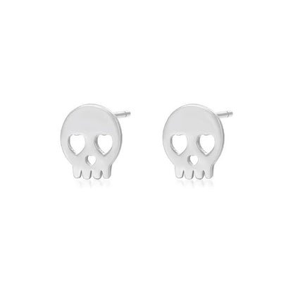Sterling Silver Skull with Hearts Stud Earrings