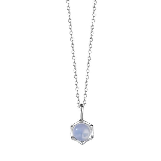 Sterling Silver Rhodium Plated Synthetic Moonstone Necklace